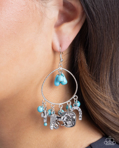 Western Whisper - Blue Crackle Stone & Silver Charm Fishhook Earrings - Paparazzi Accessories