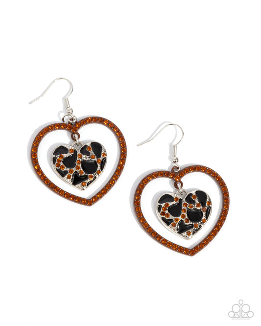 Leopard Love - Brown Enamel & Rhinestone Fishhook Earrings - Paparazzi Accessories
