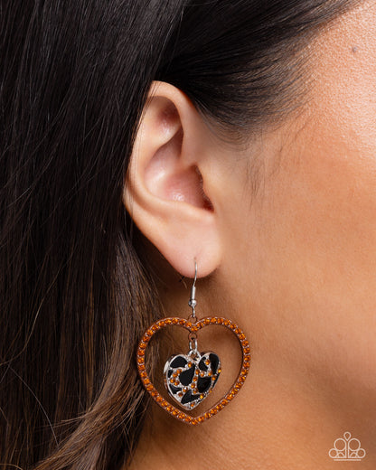 Leopard Love - Brown Enamel & Rhinestone Fishhook Earrings - Paparazzi Accessories