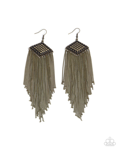 Forged Fringe - Brass Fishhook Earrings - Paparazzi Accessories