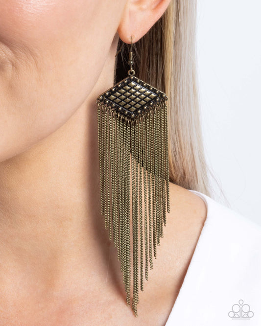 Forged Fringe - Brass Fishhook Earrings - Paparazzi Accessories