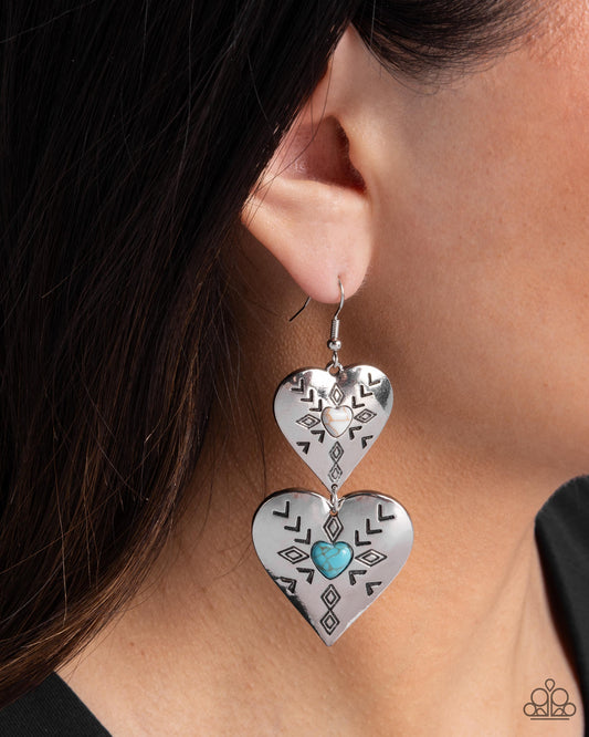 Rustic Repetition - Multi Stone Silver Hearts Fishhook Earrings - Paparazzi Accessories