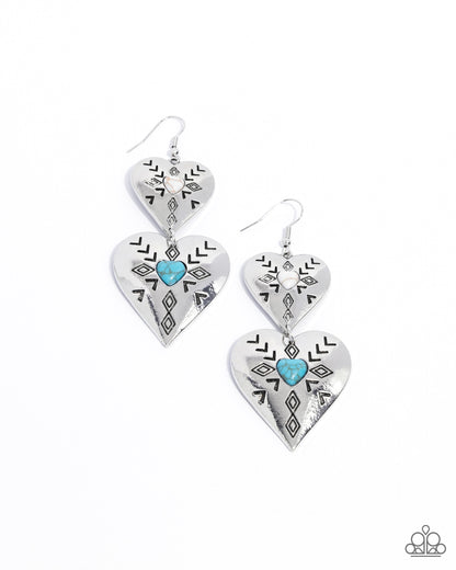 Rustic Repetition - Multi Stone Silver Hearts Fishhook Earrings - Paparazzi Accessories