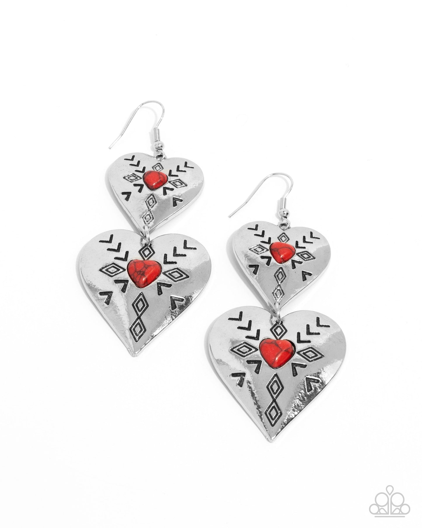 Rustic Repetition - Red Stone Heart Fishhook Earrings - Paparazzi Accessories