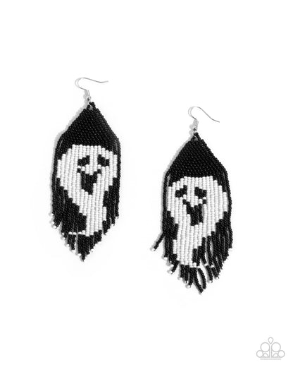 Spooky Strands - Black Ghost Earrings - Paparazzi Accessories