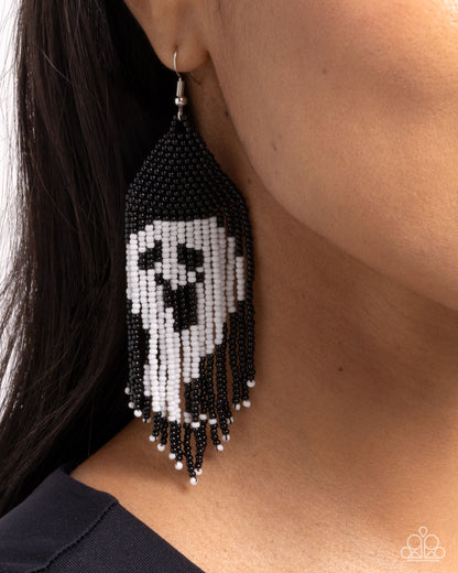 Spooky Strands - Black Ghost Earrings - Paparazzi Accessories