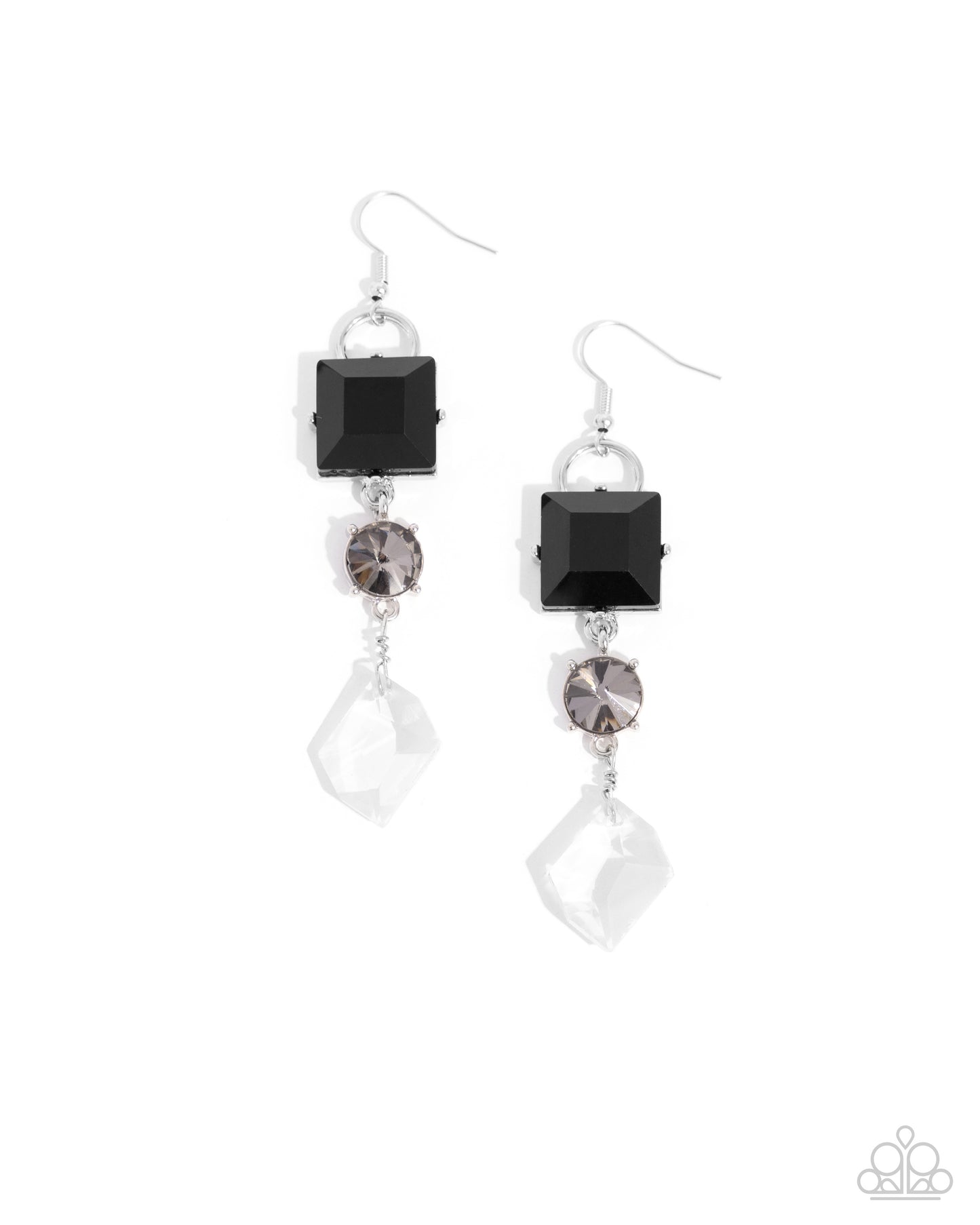 Alluring Assertion - Black Square Gem Silver Fishhook Earrings - Paparazzi Accessories