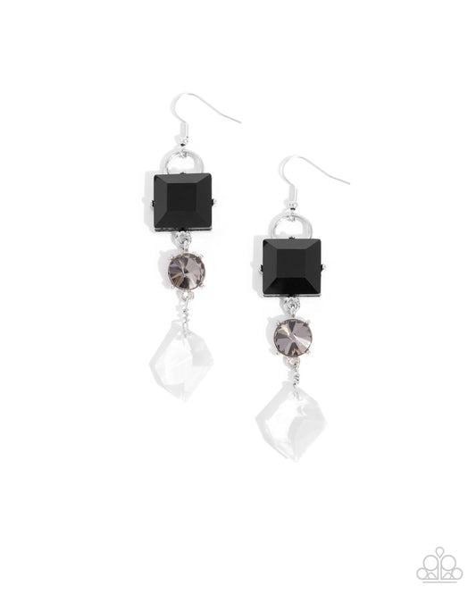 Alluring Assertion - Black Square Gem Silver Fishhook Earrings - Paparazzi Accessories