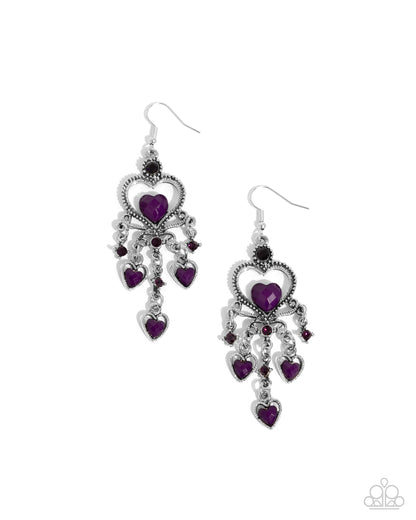 Compassionate Chandelier - Purple Heart Gem Silver Fishhook Earrings - Paparazzi Accessories