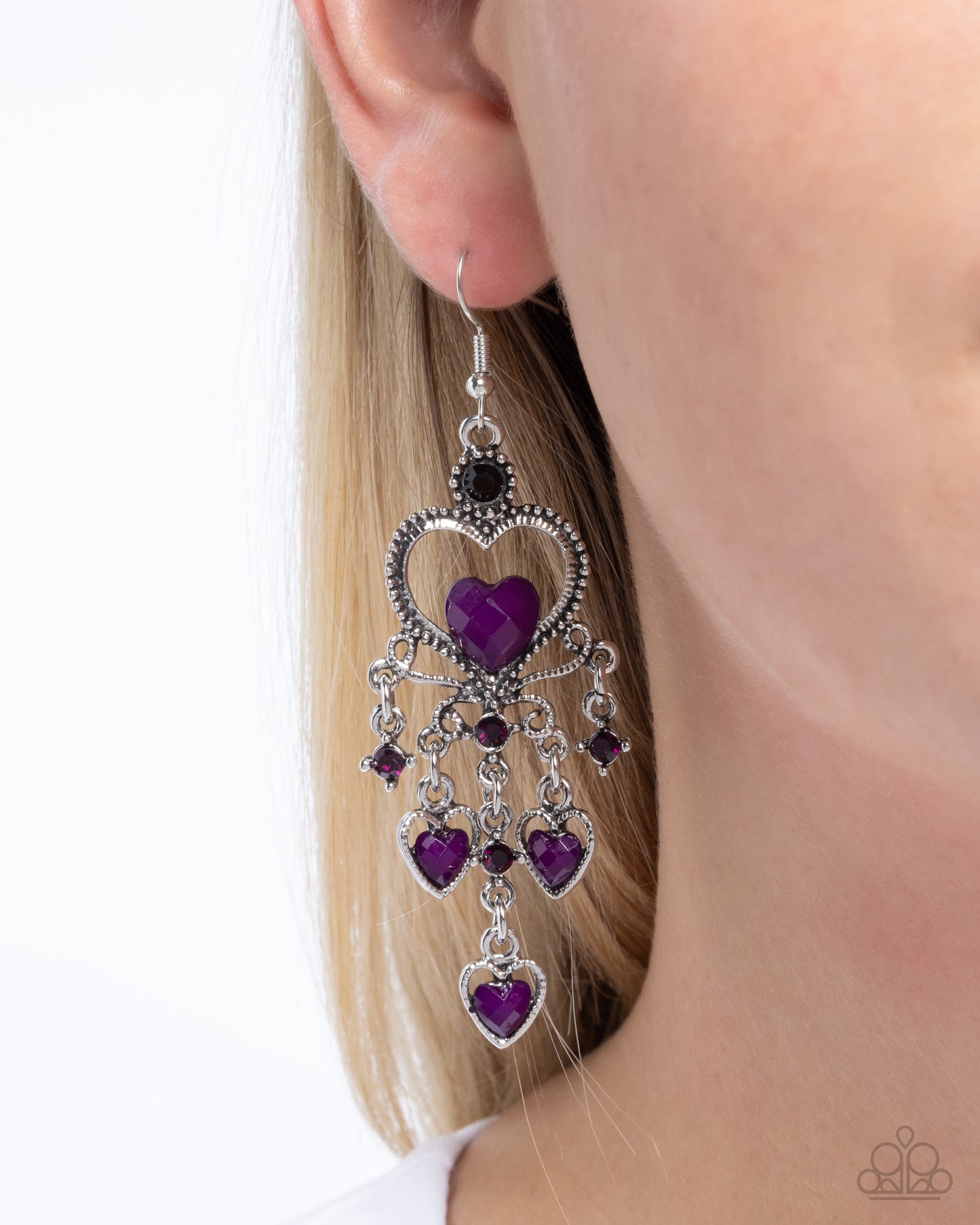 Compassionate Chandelier - Purple Heart Gem Silver Fishhook Earrings - Paparazzi Accessories