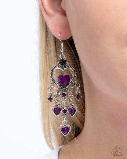 Compassionate Chandelier - Purple Heart Gem Silver Fishhook Earrings - Paparazzi Accessories