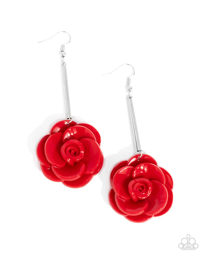 Saccharine Sprig - Red Acrylic Rose Fishhook Earrings - Paparazzi Accessories