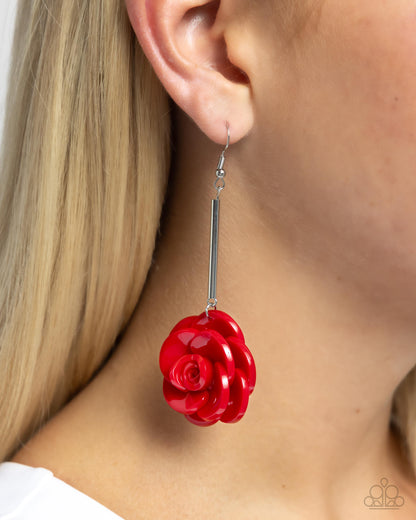 Saccharine Sprig - Red Acrylic Rose Fishhook Earrings - Paparazzi Accessories