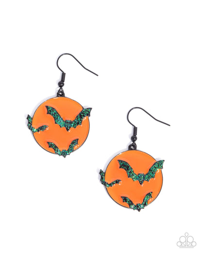Vampire Bats - Orange Halloween Fishhook Earrings - Paparazzi Accessories
