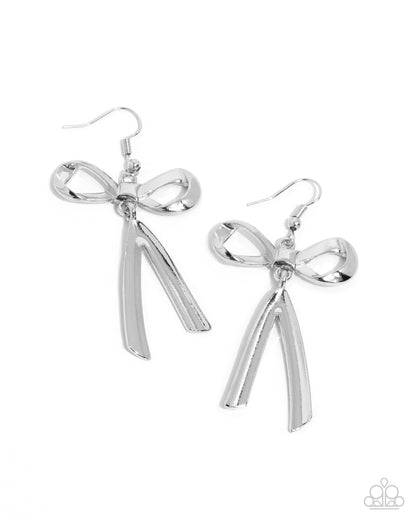 Dapper Delivery - Silver Bow Fishhook Earrings - Paparazzi Accessories