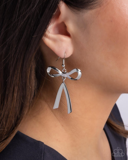 Dapper Delivery - Silver Bow Fishhook Earrings - Paparazzi Accessories