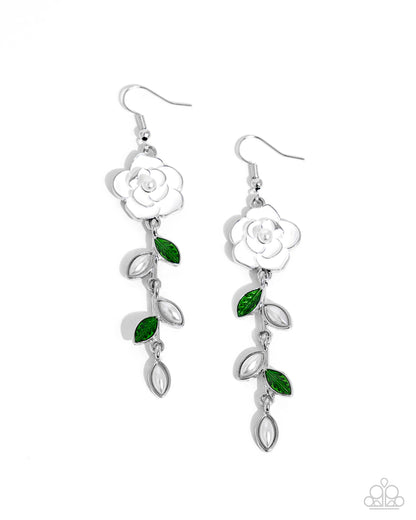 Lattice Lure - White Enamel Rose Fishhook Earrings - Paparazzi Accessories