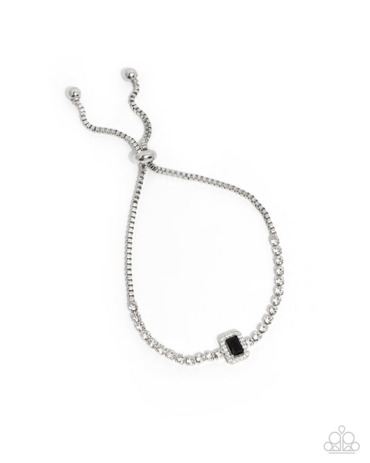 Draped in Dazzle - Black Onyx Rhinestone Silver Sliding Closure Bracelet - Paparazzi Accessories
