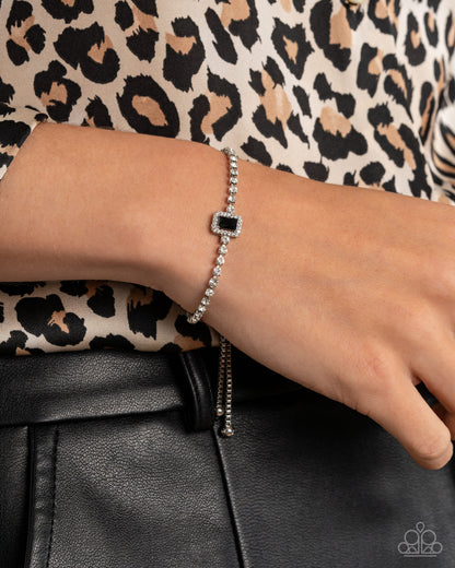 Draped in Dazzle - Black Onyx Rhinestone Silver Sliding Closure Bracelet - Paparazzi Accessories