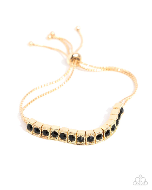 Dancing Decade - Black Onyx Rhinestone & Gold Sliding Bead Closure Bracelet - Paparazzi Accessories
