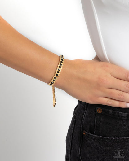 Dancing Decade - Black Onyx Rhinestone & Gold Sliding Bead Closure Bracelet - Paparazzi Accessories