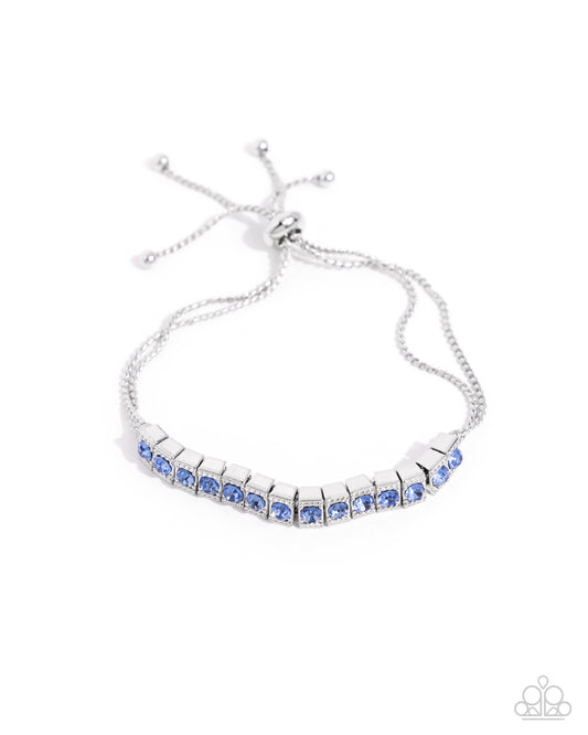 Dancing Decade - Blue Rhinestone Silver Sliding Bead Closure Bracelet - Paparazzi Accessories