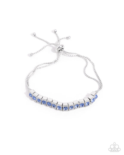 Dancing Decade - Blue Rhinestone Silver Sliding Bead Closure Bracelet - Paparazzi Accessories