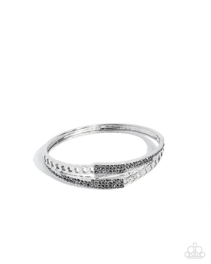 Braided Beginning - Silver Hematite Rhinestone Hinge Bracelet - Paparazzi Accessories