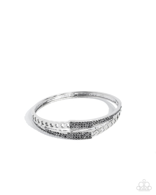 Braided Beginning - Silver Hematite Rhinestone Hinge Bracelet - Paparazzi Accessories
