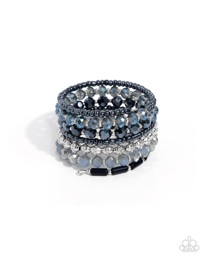 Stacked Surprise - Blue Iridescent, Silver Infinity Coil Bracelet - Paparazzi Accessories