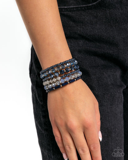 Stacked Surprise - Blue Iridescent, Silver Infinity Coil Bracelet - Paparazzi Accessories
