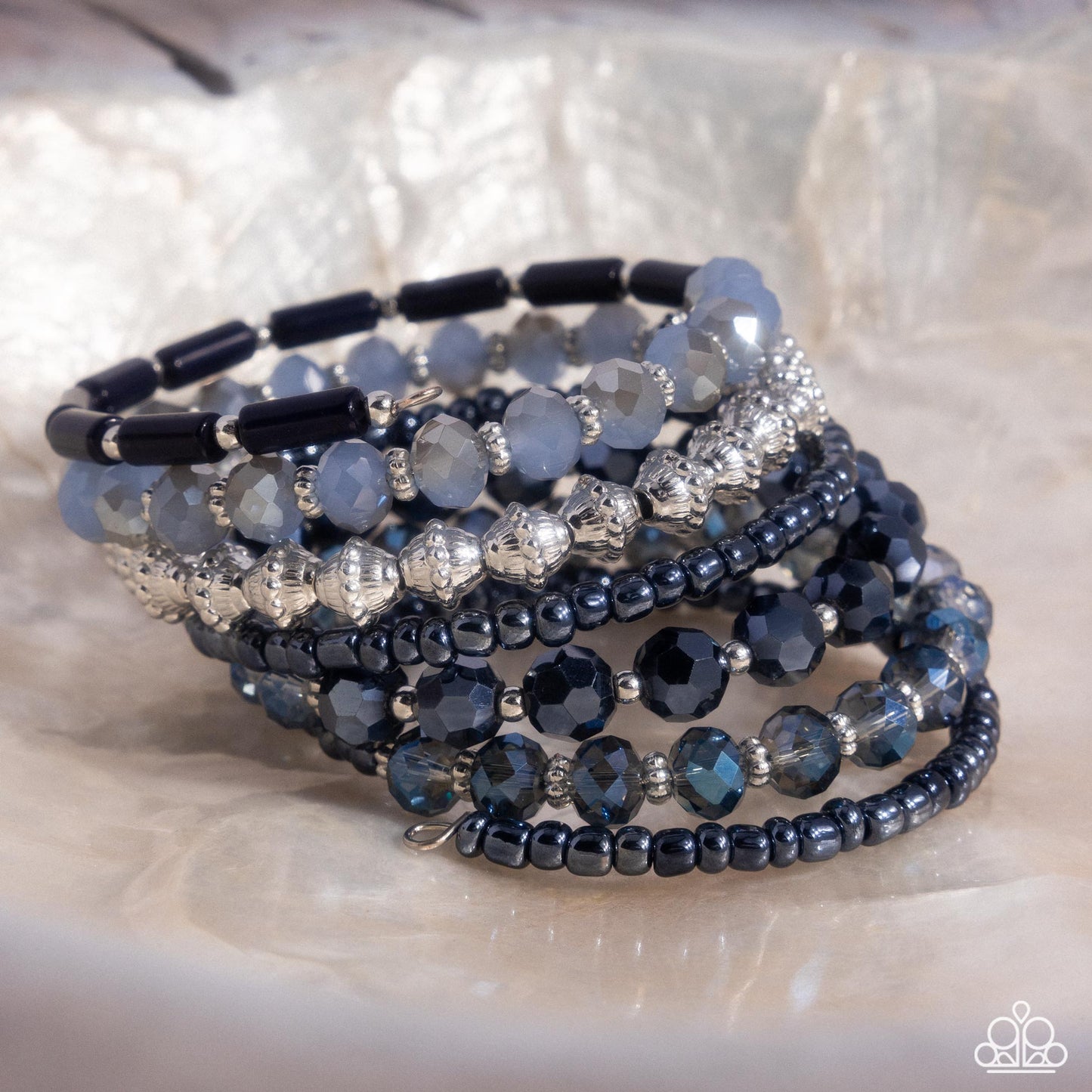 Stacked Surprise - Blue Iridescent, Silver Infinity Coil Bracelet - Paparazzi Accessories