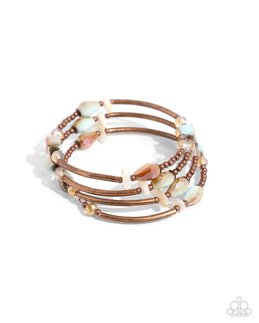 Multiple Choice - Copper & UV Shimmer Beads & Shells Infinity Coil Bracelet - Paparazzi Accessories