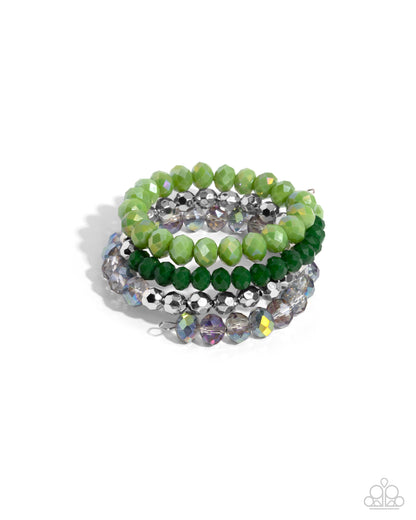 Memorable Makeover - Green Beaded Coil Bracelet - Paparazzi Accessories