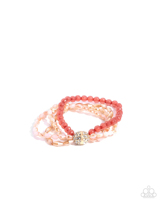 Beaded Boundary - Pink & UV Shimmer Gold Bead Stretchy Bracelet - Paparazzi Accessories