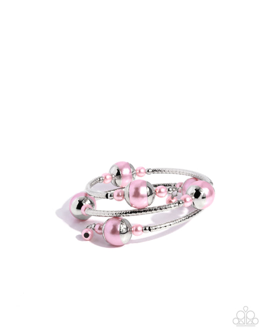 Palatial Pearls - Pink Pearl Silver Coil Bracelet - Paparazzi Accessories