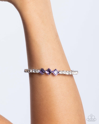Pointed Production - Purple Rhinestone Silver Flex Cuff Bracelet - Paparazzi Accessories