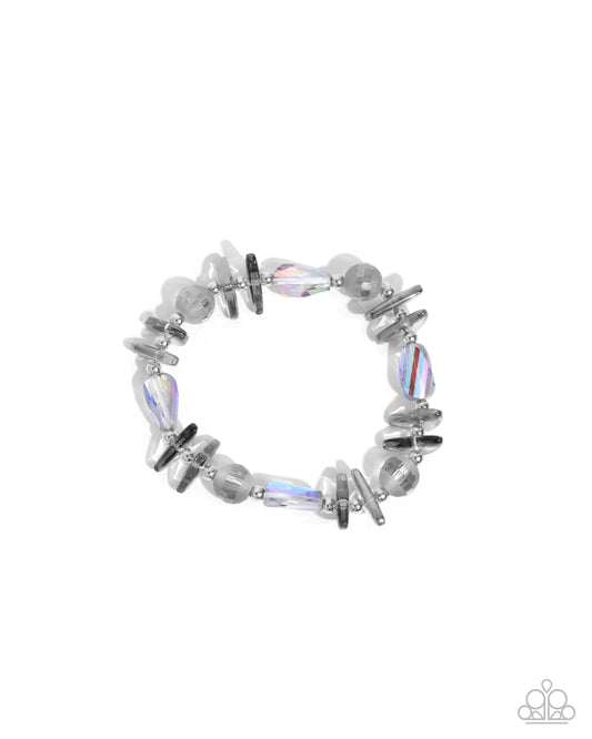 Reflective Ritardando - Silver UV Faceted Beads Stretchy Bracelet - Paparazzi Accessories