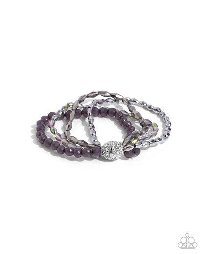 Beaded Boundary - Silver & UV Shimmer Beads Stretchy Bracelet - Paparazzi Accessories