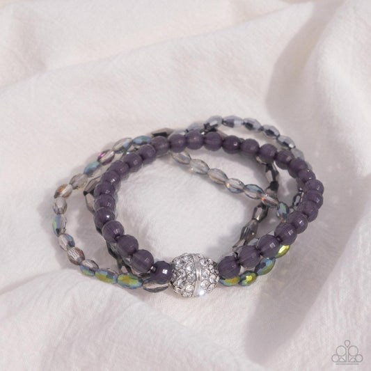 Beaded Boundary - Silver & UV Shimmer Beads Stretchy Bracelet - Paparazzi Accessories