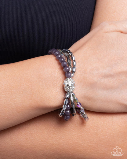 Beaded Boundary - Silver & UV Shimmer Beads Stretchy Bracelet - Paparazzi Accessories