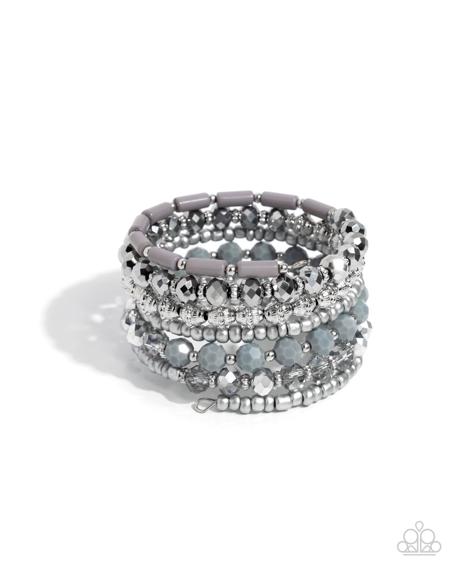 Stacked Surprise - Silver Faceted Beads Coil Bracelet - Paparazzi Accessories