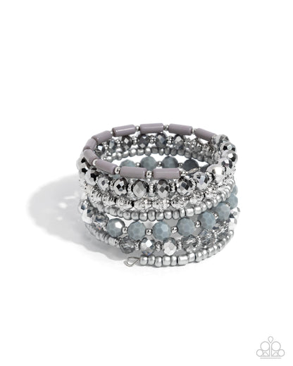Stacked Surprise - Silver Faceted Beads Coil Bracelet - Paparazzi Accessories