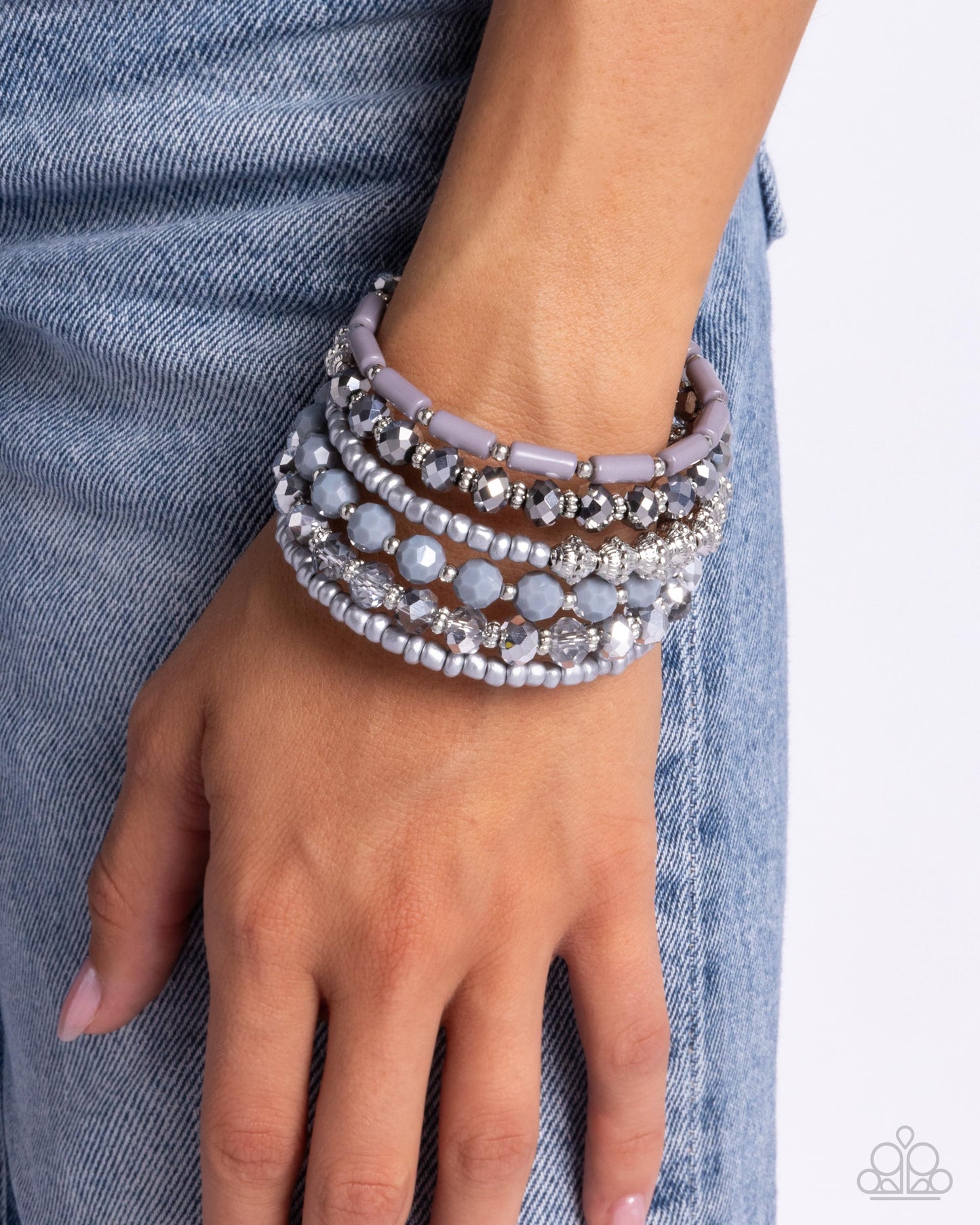 Stacked Surprise - Silver Faceted Beads Coil Bracelet - Paparazzi Accessories