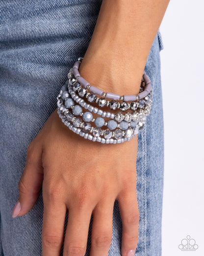 Stacked Surprise - Silver Faceted Beads Coil Bracelet - Paparazzi Accessories