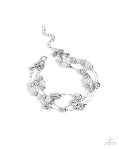 Classy Cruise - White Pearl and Rhinestone Bracelet - Paparazzi Accessories