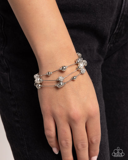 Classy Cruise - White Pearl and Rhinestone Bracelet - Paparazzi Accessories