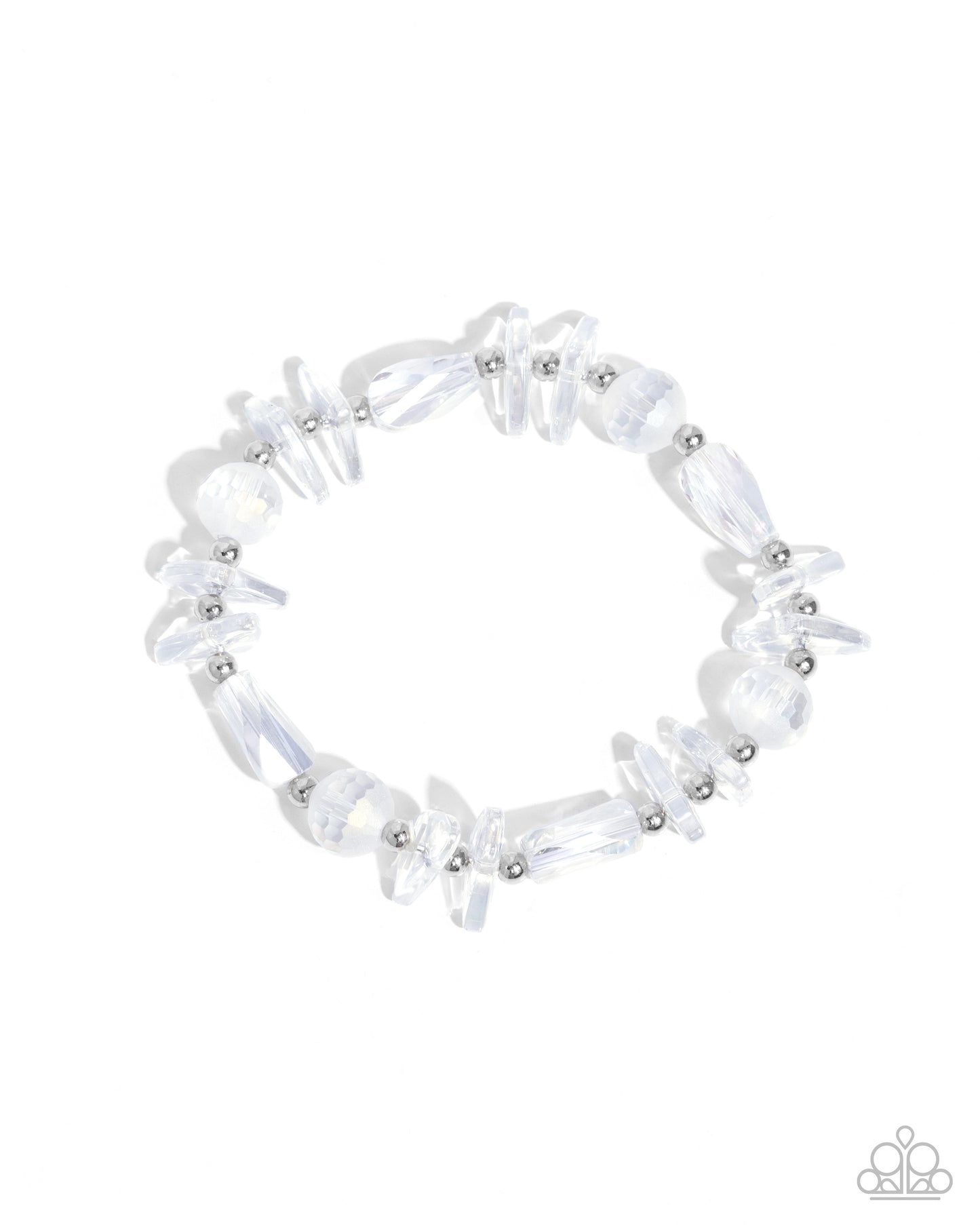 Reflective Ritardando - White Iridescent Faceted Beads Stretchy Bracelet - Paparazzi Accessories