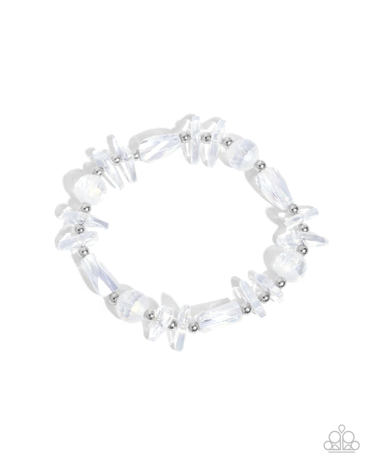 Reflective Ritardando - White Iridescent Faceted Beads Stretchy Bracelet - Paparazzi Accessories