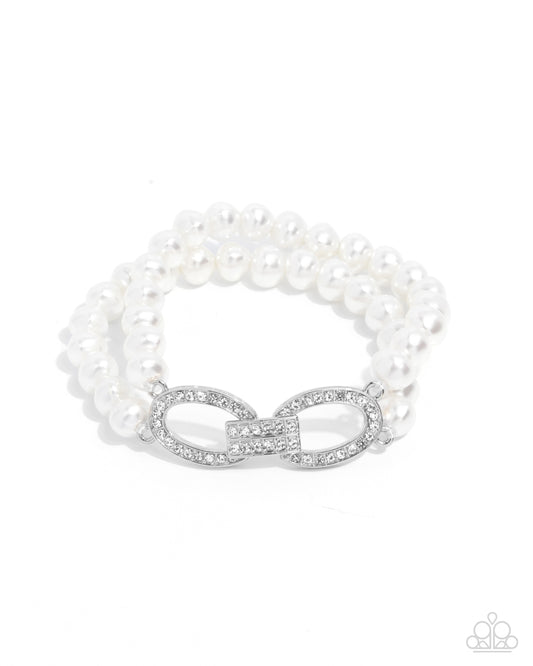 Fancy-Free Fanfare - White Pearl & Rhinestone Stretchy Bracelet - Paparazzi Accessories